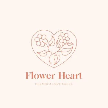 Flower Heart Abstract Romance Vector Sign, Symbol or Linear Logo Template Stock Illustration