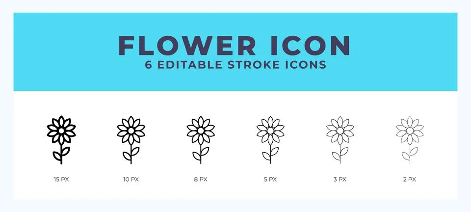 Flower icon with different stroke. Editable stroke. Vector illustration. Stock Illustration