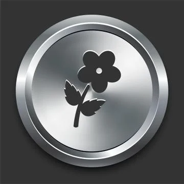 Flower Icon on Metal Internet Button Stock Illustration