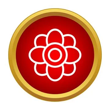 Flower icon on red button with golden rim Stock Illustration