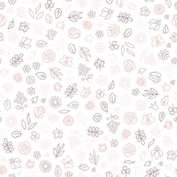 Flower icon seamless pattern. Floral leaves and flowers white te Stock Illustration