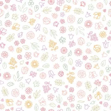Flower icon seamless pattern. Floral leaves, flowers. Summer orn Stock Illustration