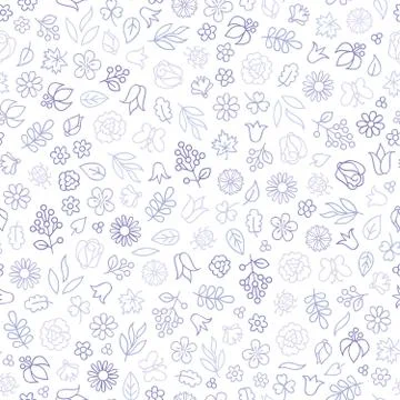 Flower icon seamless pattern. Floral leaves and flowers white te Stock Illustration