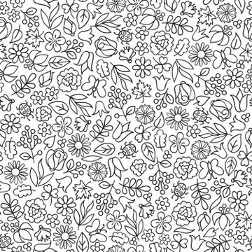 Flower icon seamless pattern. Floral leaves, flowers white textu Stock Illustration