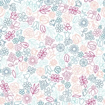 Flower icon seamless pattern. Floral leaves and flowers white te Stock Illustration