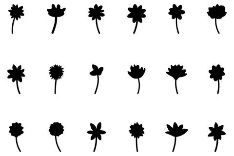Flower icon set. Botanical Vector Stock Illustration