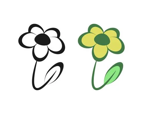 Flower icon set. One line symbol. Two vector illustrations in black outline Illustrazione stock