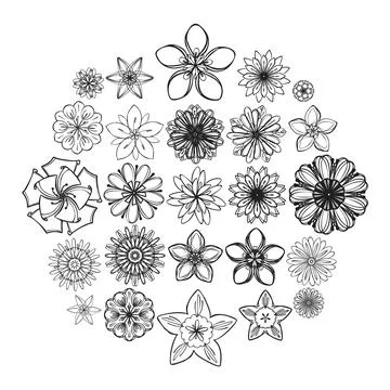 Flower icon set, simple style Illustrazione stock