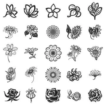 Flower icon set, simple style Stock Illustration
