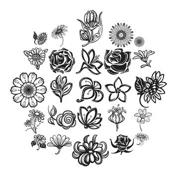Flower icon set, simple style Stock Illustration