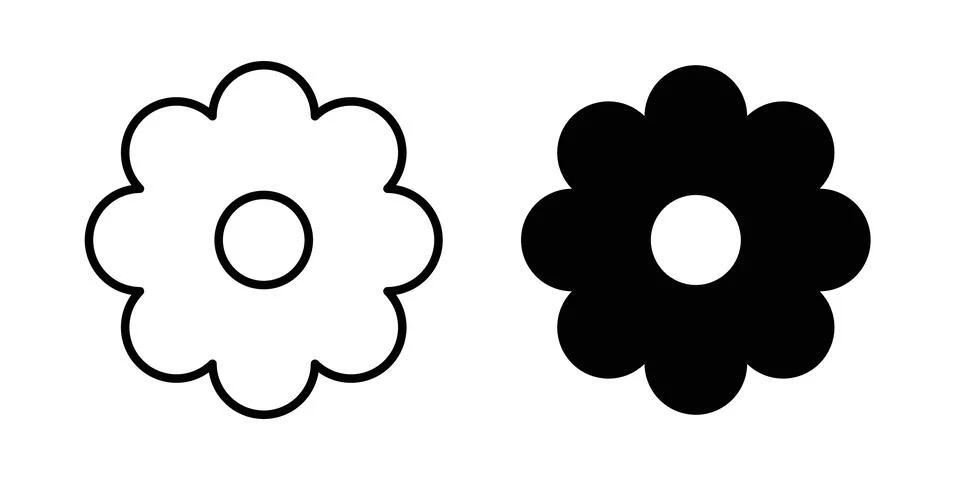 Flower icon solid, line, and editable vector set. Stock Illustration