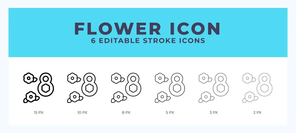 Flower icon in thin line. Bold line. Regular line. Editable stroke. 库存插图