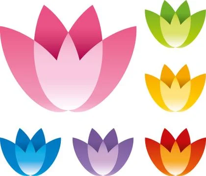 Flower icon versions in six soft colors. Stock Illustration