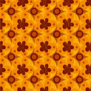 Flower IKAT seamless pattern in yellow colors for fabric design, tribal ornam Stock Illustration