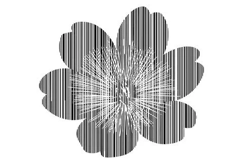 Flower illustration with barcode pattern petals abstract vertical lines bac.. Illustrazione stock