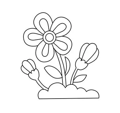 Flower Illustration Children Vector Doodle Template for Books Black and white Stock Illustration