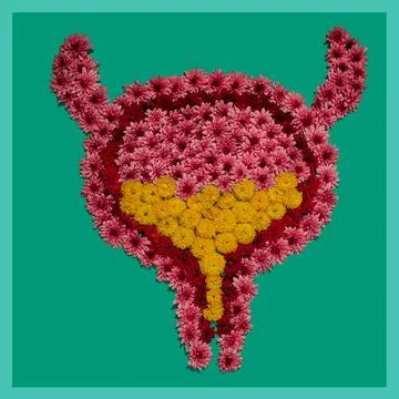 Flower installation of human bladder on green background, concept of bladde.. Stock Photos