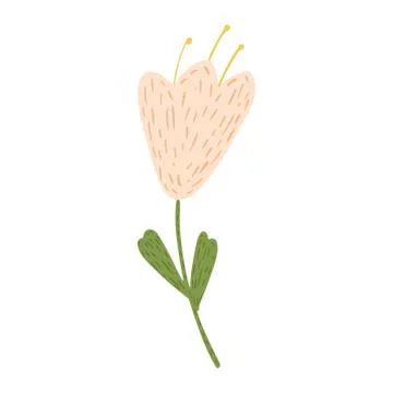 Flower isolated on white background. Abstract flower pink color in doodle sty Stock Illustration