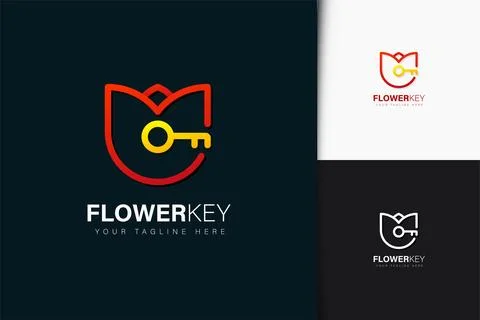 Flower key logo design with gradient Stock Illustration