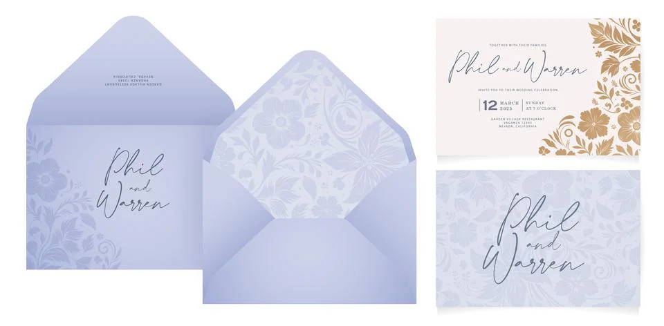 Flower leaf pattern golden Envelope set Illustrazione stock