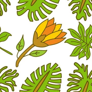 Flower Leaf Pattern Seamless Vector Template Ilustração Stock