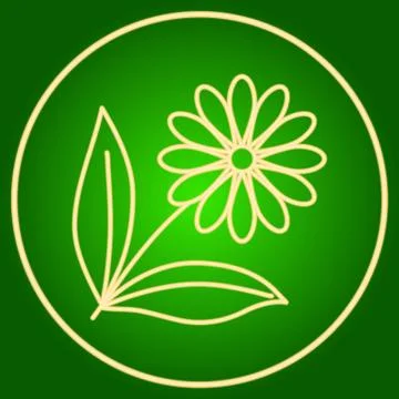 A flower with leaves in a neon circle. Easter. Stock Illustration