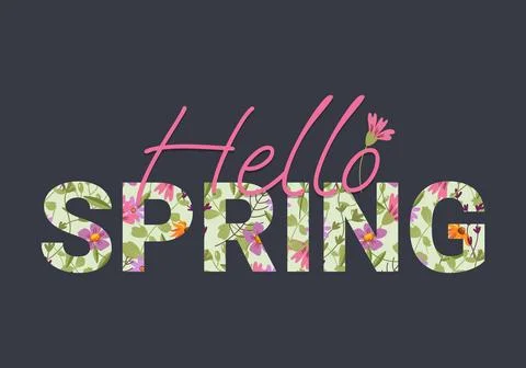 Flower lettering hello spring withe darck bacground Stock Illustration