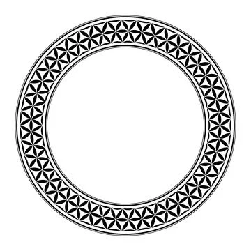 Flower of Life pattern, circle frame and decorative border with lens shapes Stock Illustration