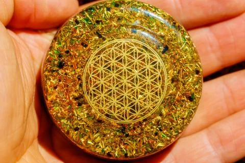 Flower of Life pattern. orgonite healing crystal. Stock Photos