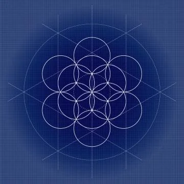 Flower of Life. White Vector Sacred Geometry illustration on technical paper Stock Illustration