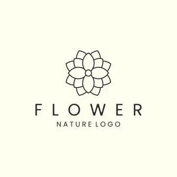 Flower with linear style logo icon vector illustration. nature, floral, templ Stock Illustration