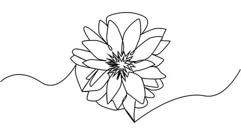 Flower lotus continuous line illustration with editable stroke, single line d 스톡 일러스트