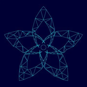 Flower low poly triangulation triangulated polygonal electric cyan blue vibra Ilustración de archivo