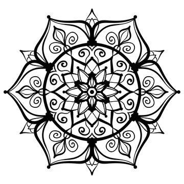 Flower mandala coloring page. Simple symmetric floral shape for mindful coloring Stock Illustration
