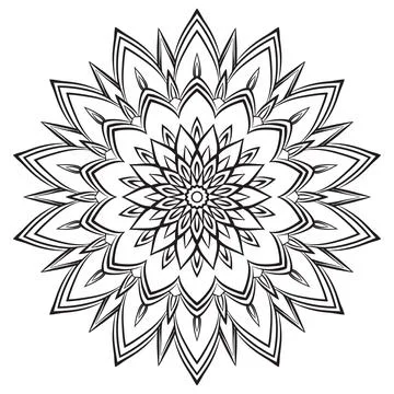 Flower mandala coloring page. Simple symmetric floral shape for mindful coloring Stock Illustration