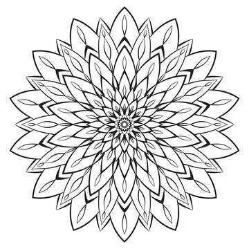 Flower mandala coloring page. Simple symmetric floral shape for mindful coloring Stock Illustration