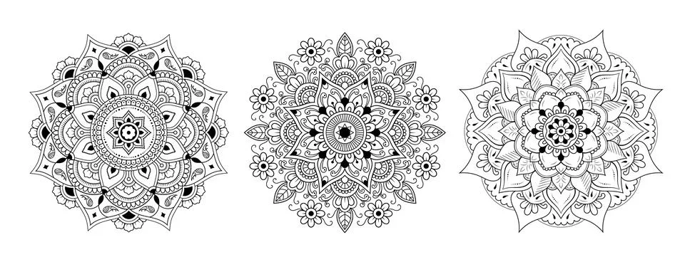 Flower Mandala. decorative elements. Islam, Arabic, Indian, Coloring book page Illustrazione stock