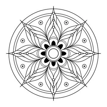 Flower mandala frame line vector. A symmetrical monochrome round ornament. Stock Illustration
