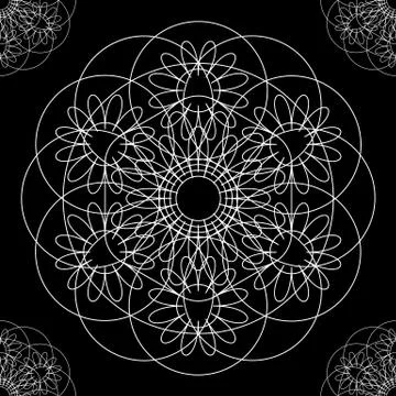 Flower mandala. Linear Graphics. Seamless pattern. Black background. Large It Illustrazione stock