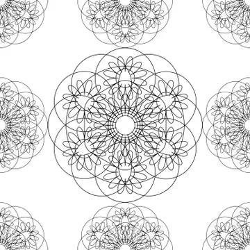 Flower mandala. Linear Graphics. Seamless pattern. White background. Large It Illustrazione stock