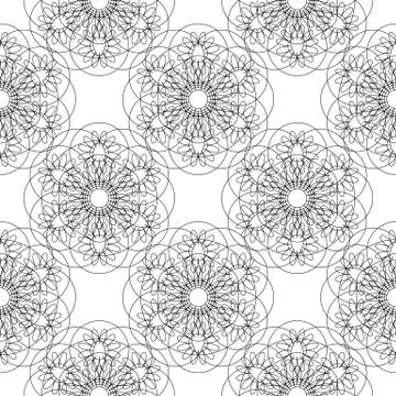 Flower mandala. Linear Graphics. Seamless pattern. White background Illustrazione stock