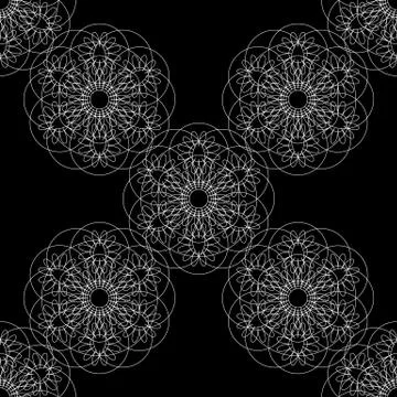 Flower mandala. Linear Graphics. Seamless pattern. Black background. Small it Illustrazione stock