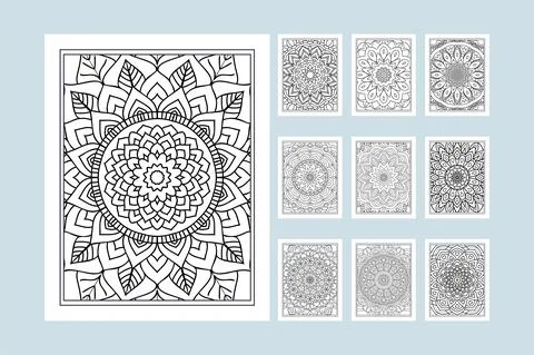 Flower mandala pattern bundle for coloring pages KDP interior. KDP interior c Illustrazione stock