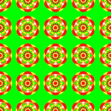 Flower mandala. Seamless pattern. Bright green background. Small items Stock Illustration