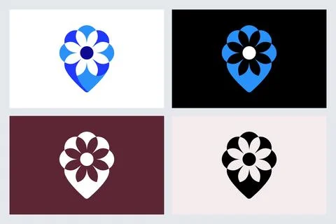 Flower Map Pin Icon Logo Set Vector Design Stock Illustration