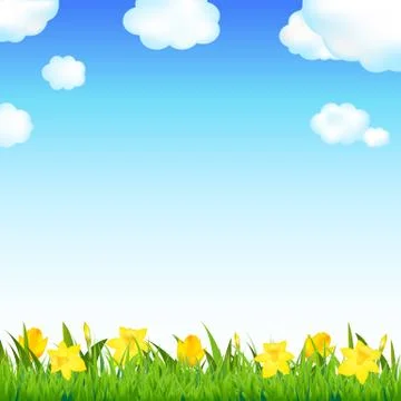 Flower meadow with grass and cloud Stock Illustration