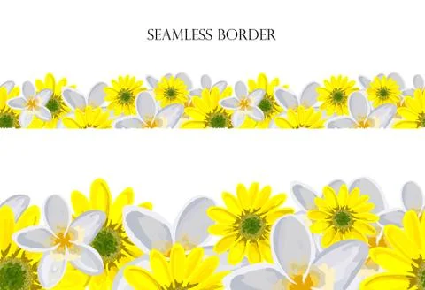 Flower meadow seamless vector border. repeating pattern. Use for greeting car Stock Illustration