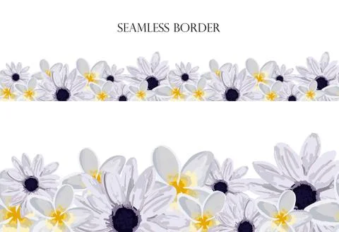 Flower meadow seamless vector border. repeating pattern. Use for greeting car Illustrazione stock