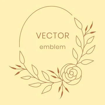 Flower monogram. Botanical circle frame with rose and leaves. Line floral nat Stock Illustration
