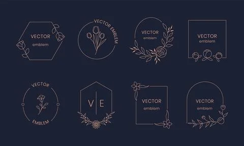 Flower monogram. Hand drawn minimal outline tattoo flower symbol. Vector magi Stock Illustration